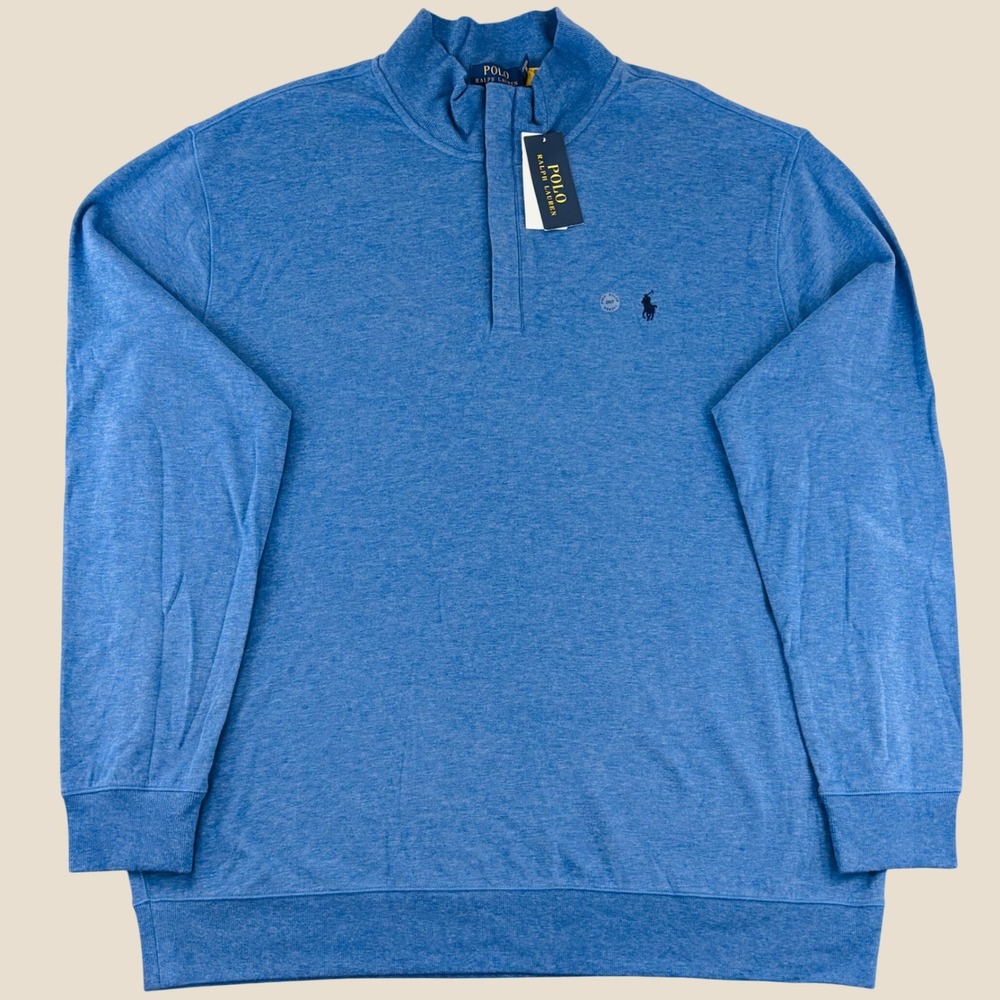 New Polo Ralph Lauren Mens 2XLT Blue Heather Quarter Zip Pullover Sweater